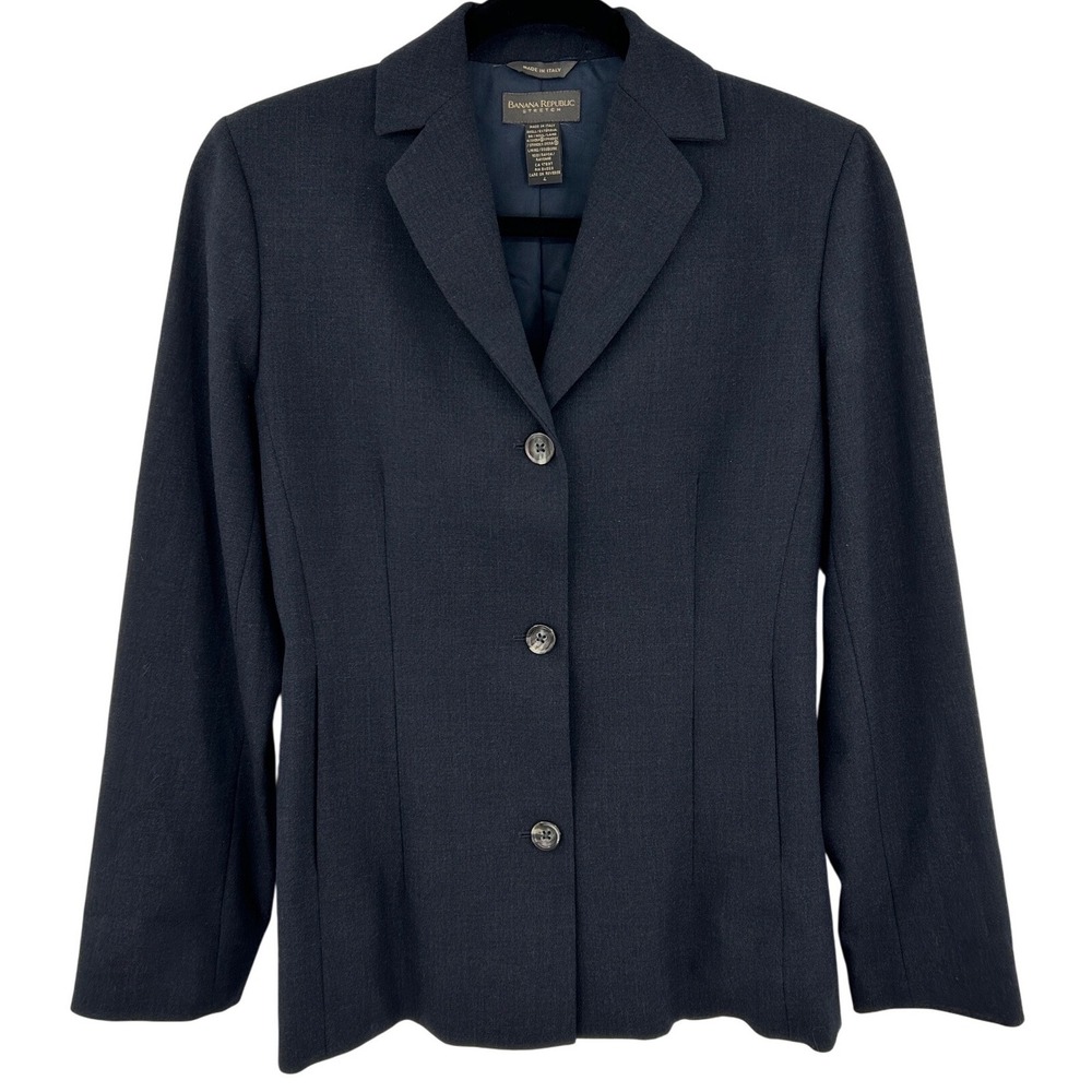 Banana Republic Stretch Wool Blazer Jacket Navy Blue Made in Italy Womens Size 4
